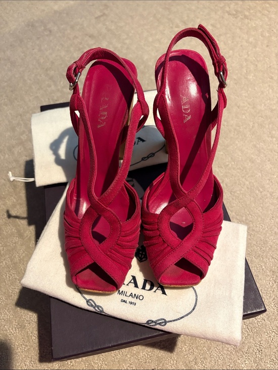 Prada Shoes - Prada Magenta Suede Knotted Slingback Heels
